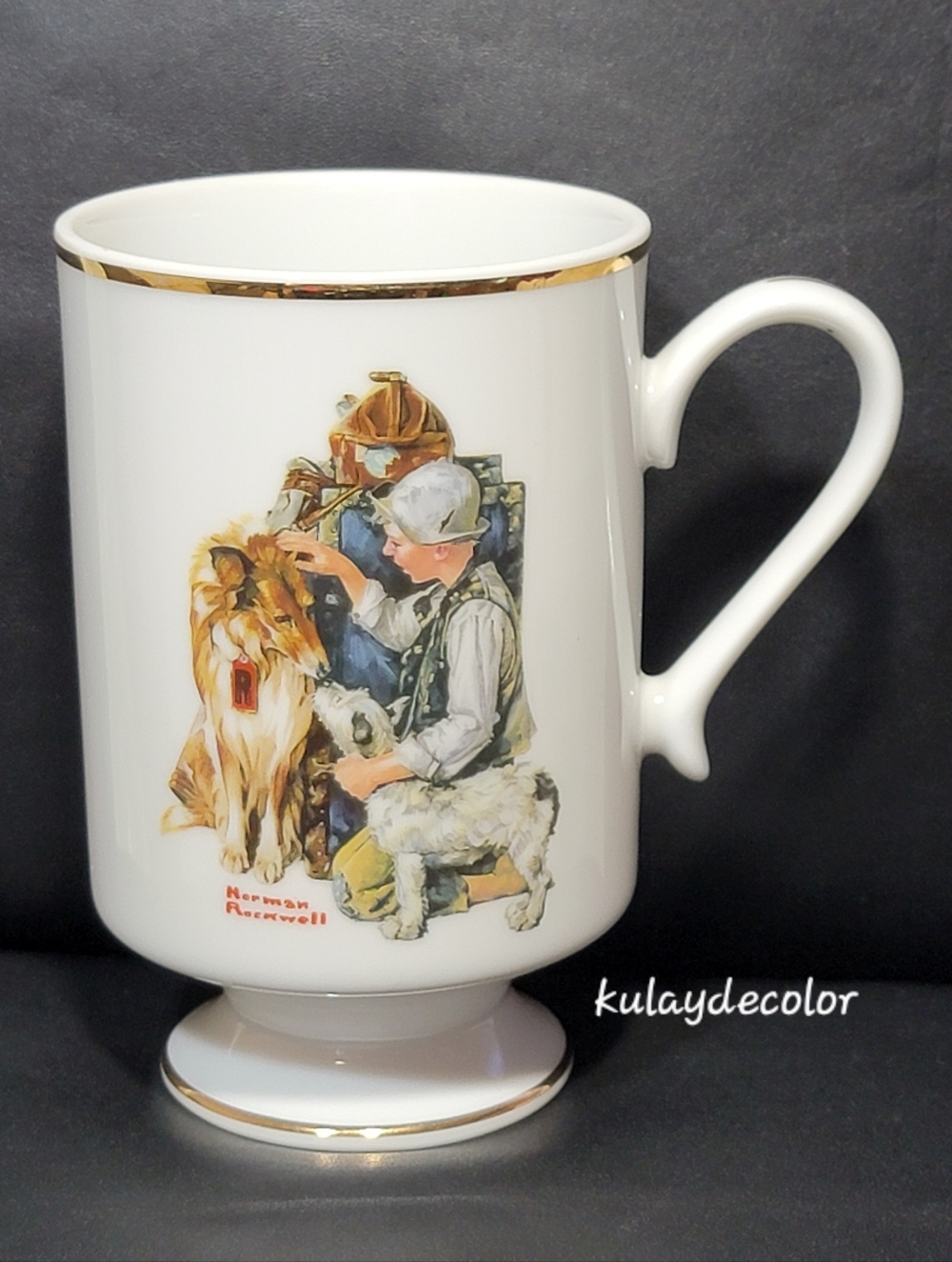 Norman Rockwell “Making Friends” Porcelain Mug 1981 Danbury Mint Gold Trim Vtg